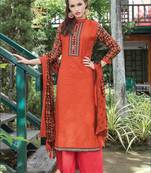 Saffron Printed Glace Cotton Designer Suit