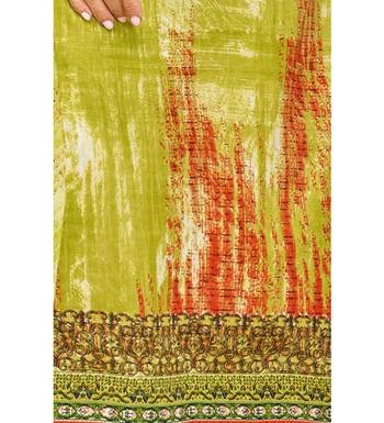 Parrot Green Satin Cotton Printed & Embroidered Unstitched Salwar Suit 5
