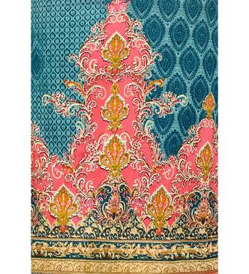 Orange Satin Cotton Printed & Embroidered Unstitched Salwar Suit 5