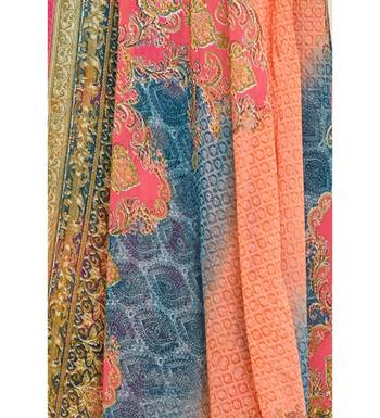 Orange Satin Cotton Printed & Embroidered Unstitched Salwar Suit 6
