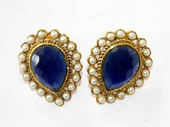 Antique Golden Blue N White Pearls Tops 1