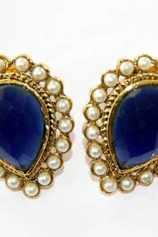 Antique Golden Blue N White Pearls Tops