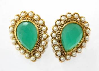 Antique Golden Green N White Pearls Tops 1
