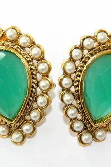 Antique Golden Green N White Pearls Tops