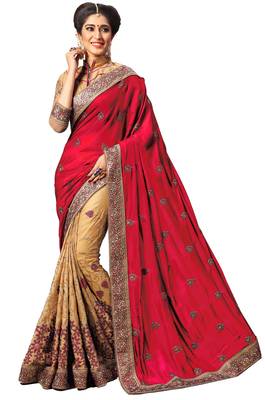 Trendmalls Pink embroidered silk saree with blouse  1