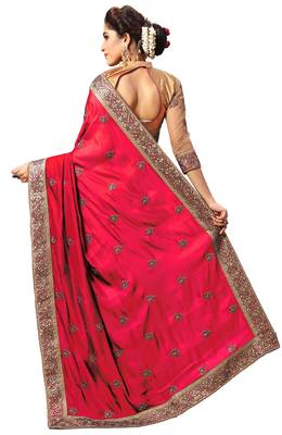 Trendmalls Pink embroidered silk saree with blouse  2