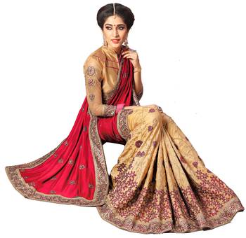 Trendmalls Pink embroidered silk saree with blouse  4