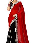 Red embroidered georgette saree with blouse