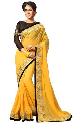 Yellow embroidered georgette saree with blouse 1