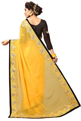 Yellow embroidered georgette saree with blouse 2