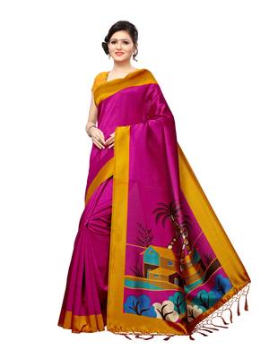 Purple plain silk blend saree with blouse 1