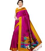Purple plain silk blend saree with blouse