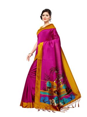Purple plain silk blend saree with blouse 2