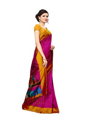 Purple plain silk blend saree with blouse 3