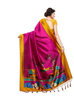 Purple plain silk blend saree with blouse 4