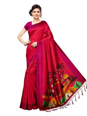 Maroon plain silk blend saree with blouse 1