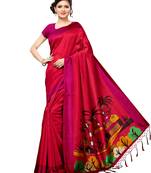 Maroon plain silk blend saree with blouse