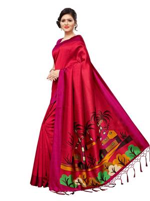 Maroon plain silk blend saree with blouse 2