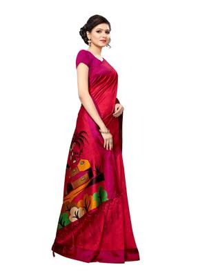 Maroon plain silk blend saree with blouse 3