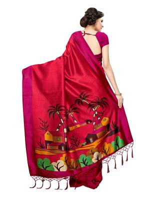 Maroon plain silk blend saree with blouse 4