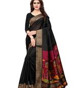 Black Plain Art Silk Saree With Blouse