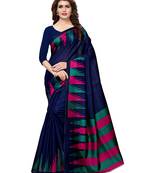 Navy-Blue Plain Art Silk Saree With Blouse