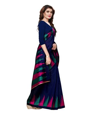 Navy-Blue Plain Art Silk Saree With Blouse 3