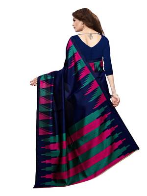 Navy-Blue Plain Art Silk Saree With Blouse 4