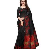 Black Plain Art Silk Saree With Blouse