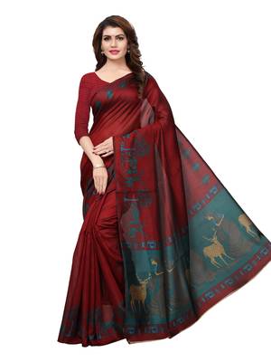 Maroon Plain Art Silk Saree With Blouse 1