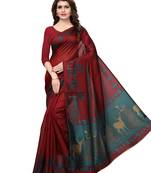 Maroon Plain Art Silk Saree With Blouse