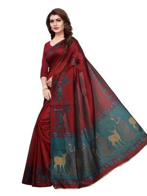 Maroon Plain Art Silk Saree With Blouse 2