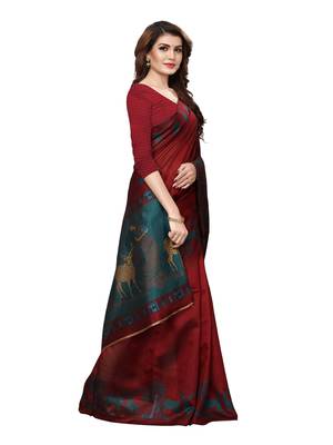 Maroon Plain Art Silk Saree With Blouse 3