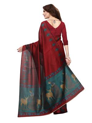 Maroon Plain Art Silk Saree With Blouse 4