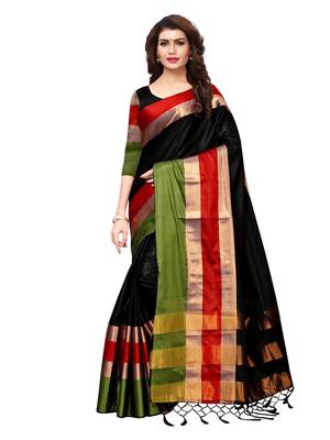 Black Woven Silk Blend Saree With Blouse 1