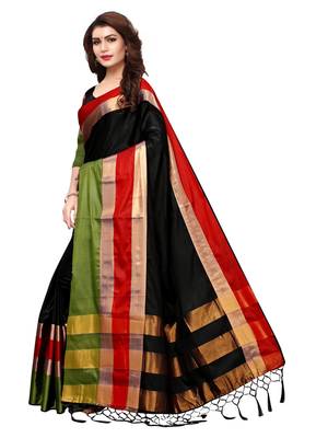 Black Woven Silk Blend Saree With Blouse 2