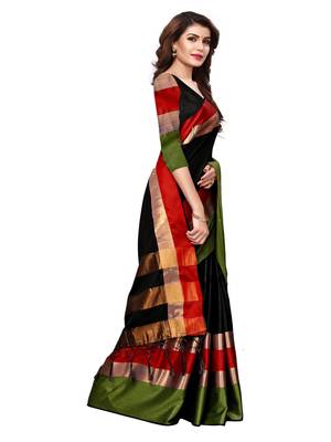 Black Woven Silk Blend Saree With Blouse 3