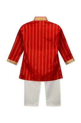  Red Festive Lines Kurta Pyjama For Boys 2
