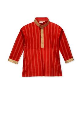  Red Festive Lines Kurta Pyjama For Boys 3