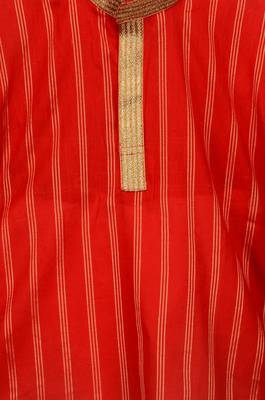 Red Festive Lines Kurta Pyjama For Boys 5