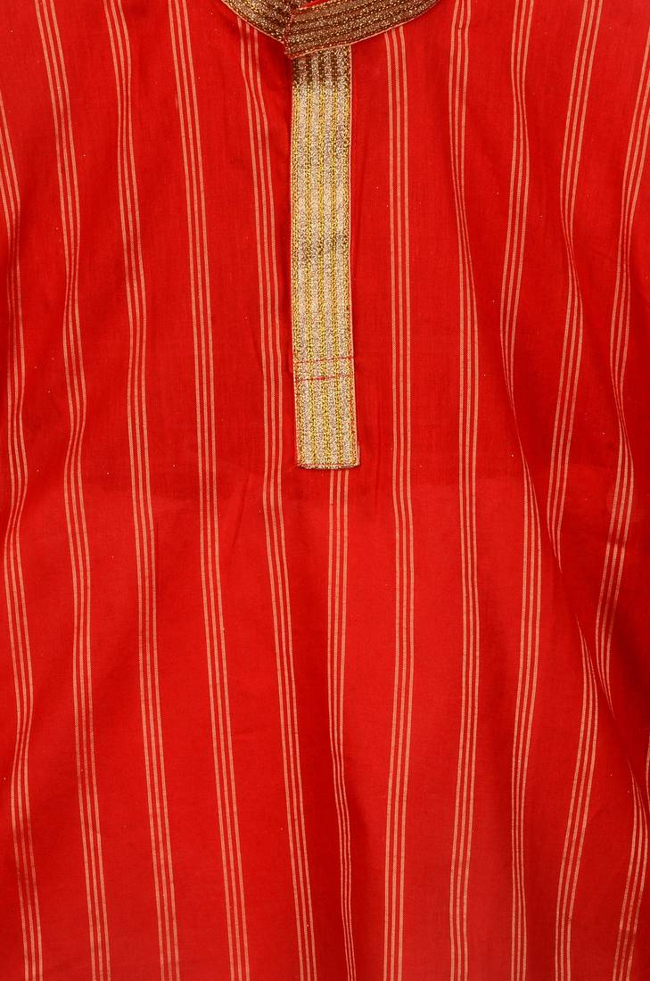  Red Festive Lines Kurta Pyjama For Boys