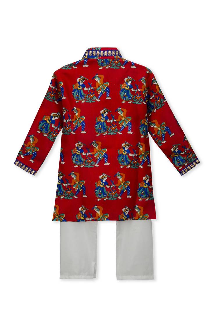 Red Dancing Dandia Kurta Pyjama For Boys