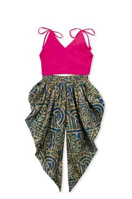 Pink Embroidered Art Silk Kids Dhoti With Angrakha Choli 2