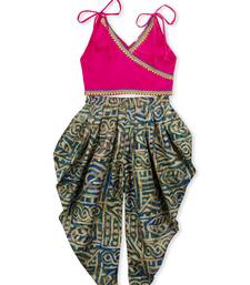 Pink Embroidered Art Silk Kids Dhoti With Angrakha Choli