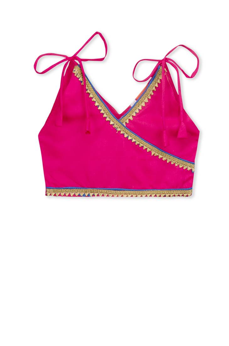 Pink Embroidered Art Silk Kids Dhoti With Angrakha Choli