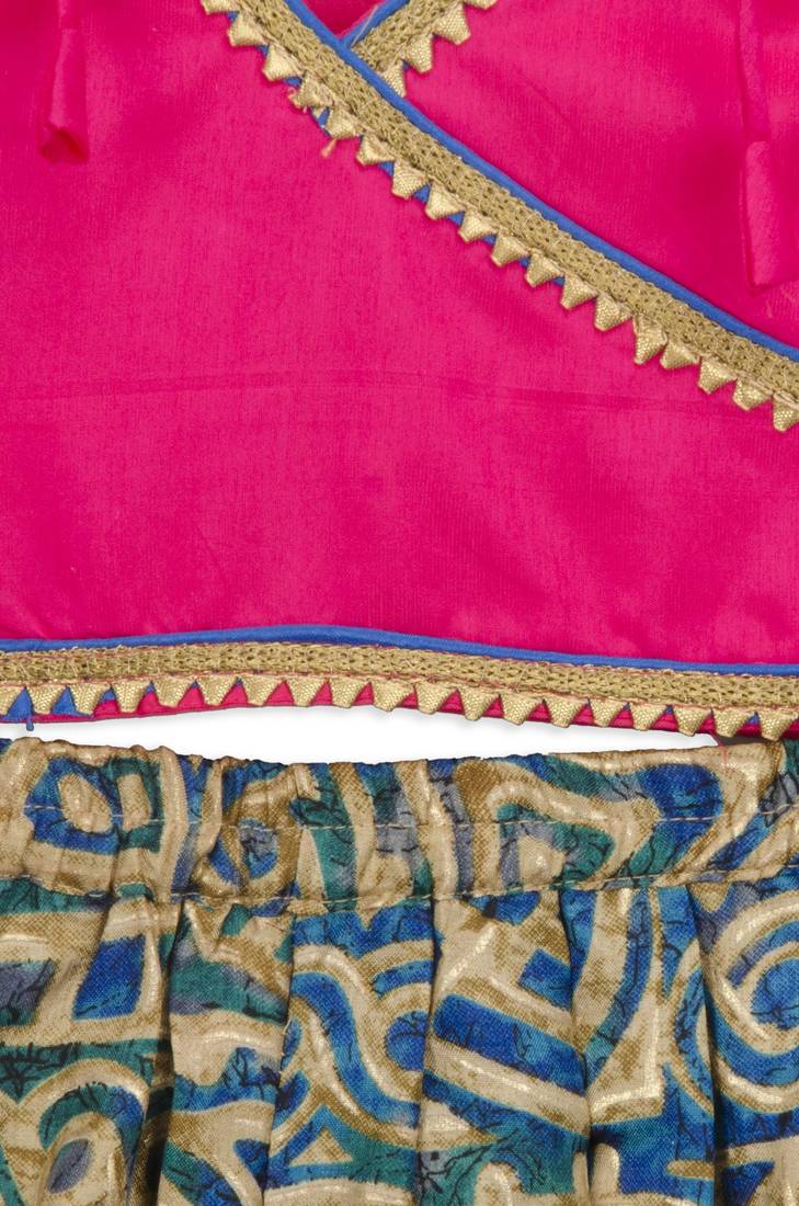 Pink Embroidered Art Silk Kids Dhoti With Angrakha Choli
