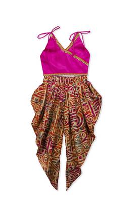 Rani Embroidered Art Silk Kids Dhoti With Angrakha Choli 1