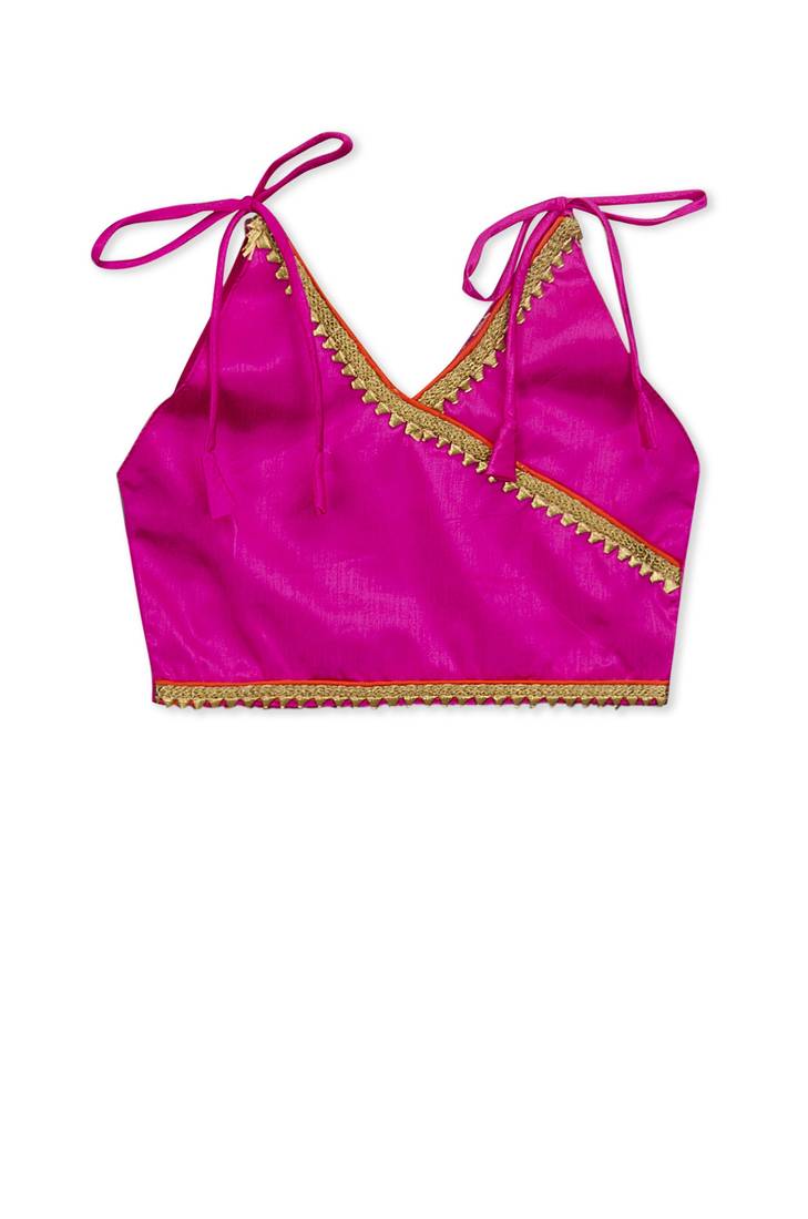 Rani Embroidered Art Silk Kids Dhoti With Angrakha Choli