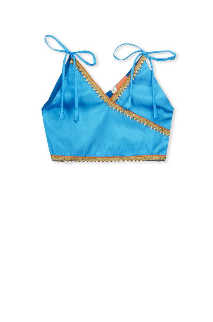 Sky Blue Embroidered Art Silk Kids Dhoti With Angrakha Choli