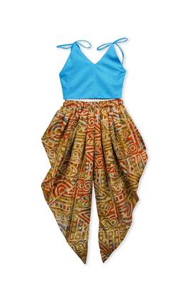 Sky Blue Embroidered Art Silk Kids Dhoti With Angrakha Choli 4